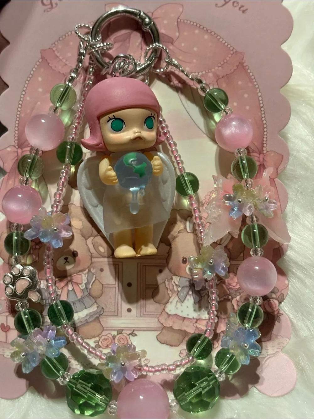 Pink & Green Molly Angel Keychain Charm for Accessories